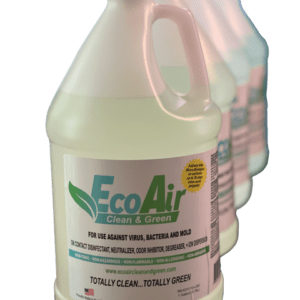 A group of green bottles with the words " ecoair clean & fresh ".